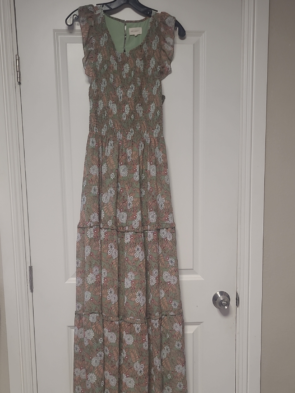 Floral Tiered Maxi Dress in Green and Brown